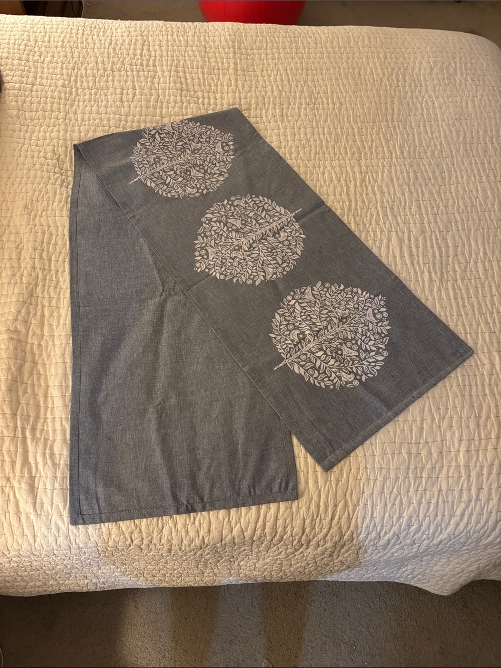 72" Elegant Gray and Cream Table Runner